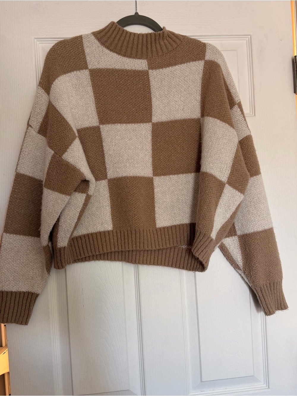 Cozy Checkered Mock Neck Sweater